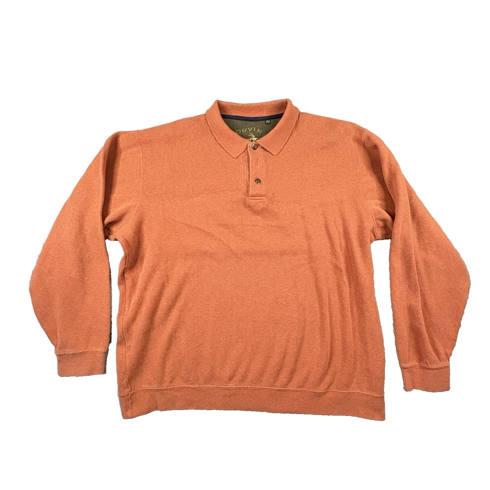 Orvis Men's XL‎ Orange Outdoor Polo LS Cotton SEE DESCRIPTION